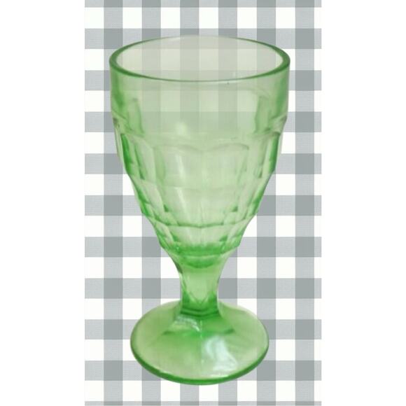 Jeannette Uranium Green Paneled Glass Goblets Set of 2 – 2.75x5.75 – Glows UV - Picture 2 of 6